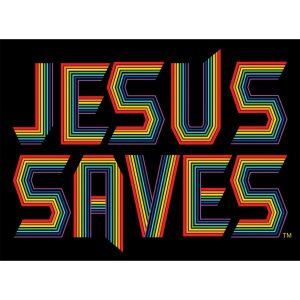 Retro Rainbow Jesus Saves Sign - front