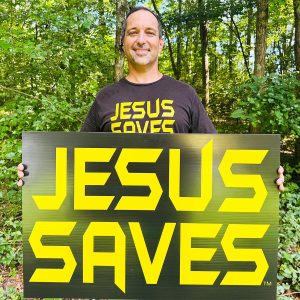Large Handheld JESUS SAVES Superhero Sign